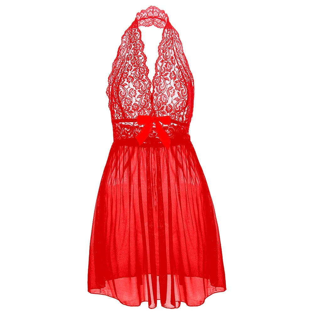Sexy Women Lingerie Lady Underwear Lace Night Dress Red Babydoll Sleepwear with G-string Muply Sleeping Wear Lack Tight Bow