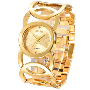 Brand XINEW Gold Plated Women Watches Circles Bracelet Rhinestone Quartz Watch Stainless Steel Relogios Femininos de Pulso Marca