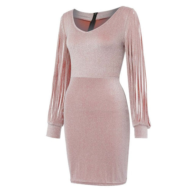 KANCOOLD Dress Women Sexy Solid Sequined Stitching Shining Club Sheath Dress Long Sleeved Mini fashion new Dress women 2019JAN24