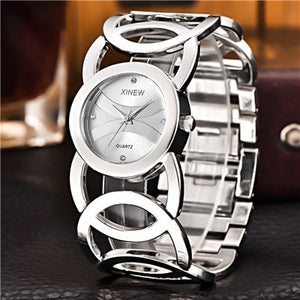 Brand XINEW Gold Plated Women Watches Circles Bracelet Rhinestone Quartz Watch Stainless Steel Relogios Femininos de Pulso Marca