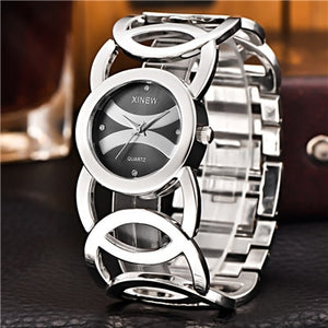 Brand XINEW Gold Plated Women Watches Circles Bracelet Rhinestone Quartz Watch Stainless Steel Relogios Femininos de Pulso Marca