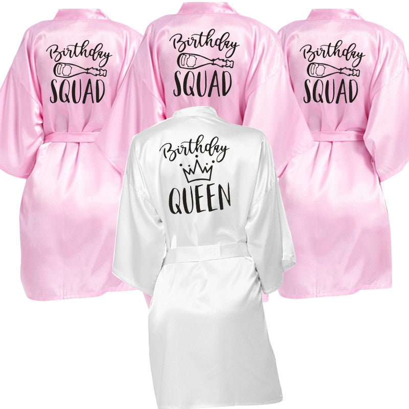 Birthday Queen&Squad Birthday Party Robe Satin Women Princess  Birthday Girl&Squad Party Favor Ladies Dressing Gift kimono Robes