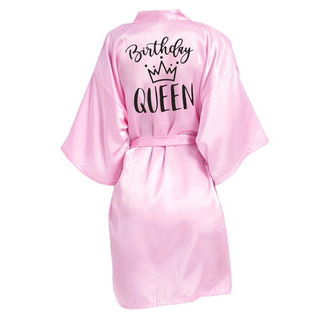 Birthday Queen&Squad Birthday Party Robe Satin Women Princess  Birthday Girl&Squad Party Favor Ladies Dressing Gift kimono Robes