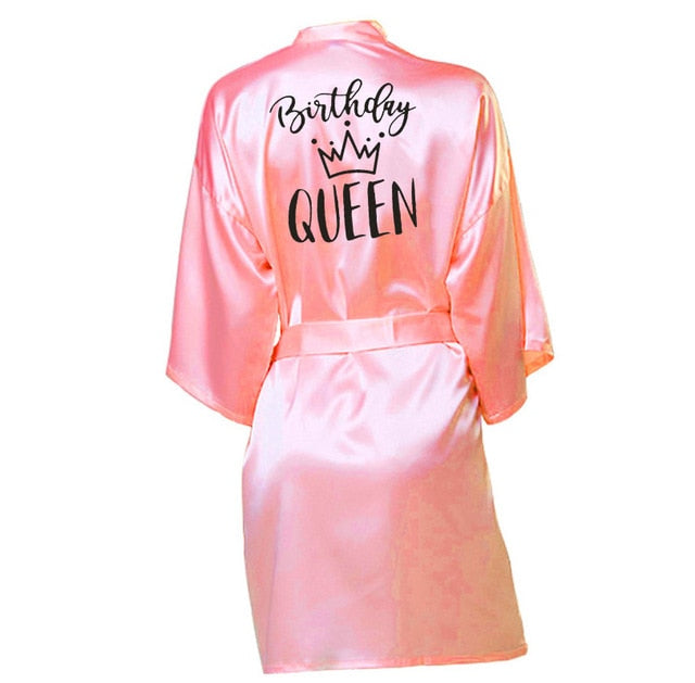 Birthday Queen&Squad Birthday Party Robe Satin Women Princess  Birthday Girl&Squad Party Favor Ladies Dressing Gift kimono Robes
