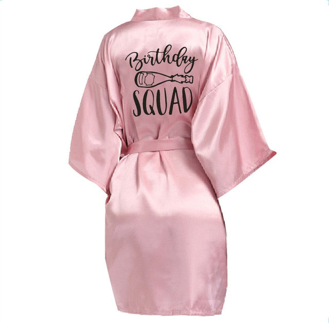 Birthday Queen&Squad Birthday Party Robe Satin Women Princess  Birthday Girl&Squad Party Favor Ladies Dressing Gift kimono Robes
