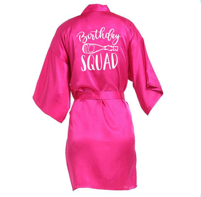 Birthday Queen&Squad Birthday Party Robe Satin Women Princess  Birthday Girl&Squad Party Favor Ladies Dressing Gift kimono Robes