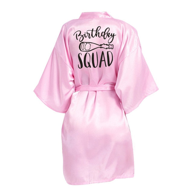 Birthday Queen&Squad Birthday Party Robe Satin Women Princess  Birthday Girl&Squad Party Favor Ladies Dressing Gift kimono Robes