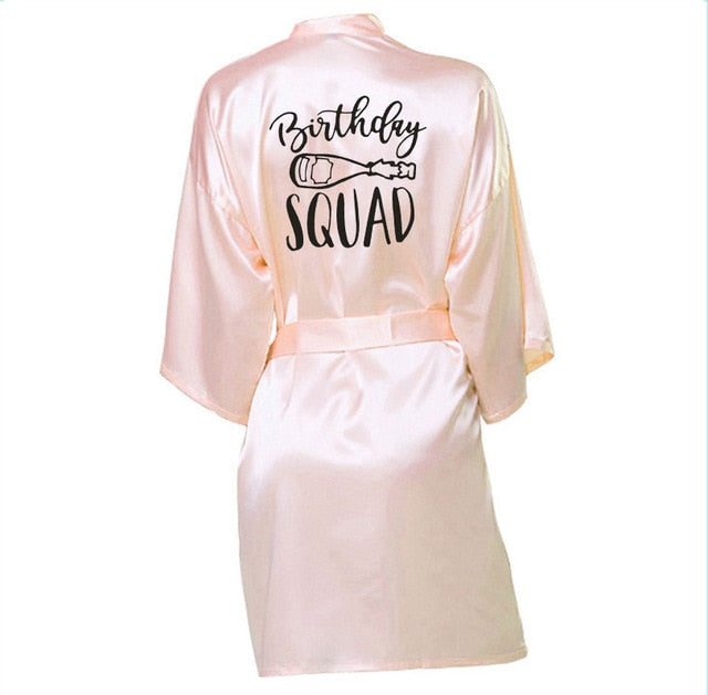Birthday Queen&Squad Birthday Party Robe Satin Women Princess  Birthday Girl&Squad Party Favor Ladies Dressing Gift kimono Robes