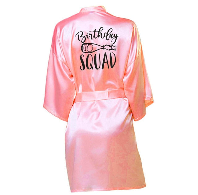Birthday Queen&Squad Birthday Party Robe Satin Women Princess  Birthday Girl&Squad Party Favor Ladies Dressing Gift kimono Robes