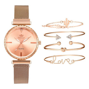 Fashion Style 5pcs/set Women Watches Rose Gold Magnetic Ladies Watch Dress Simple Watch And Bracelet Set Womens Zegarek Damski