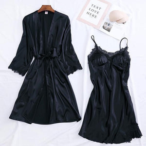 4PCS Pajamas Suit Intimate Lingerie Women Satin Sleepwear Kimono Robe Gown Casual Bride Bridesmaid Wedding Gift Sexy Nightgown