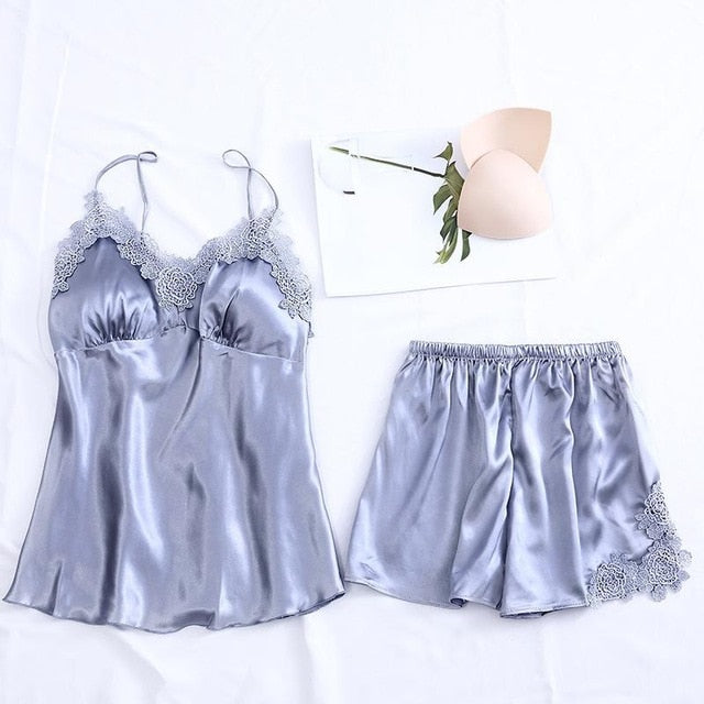 4PCS Pajamas Suit Intimate Lingerie Women Satin Sleepwear Kimono Robe Gown Casual Bride Bridesmaid Wedding Gift Sexy Nightgown