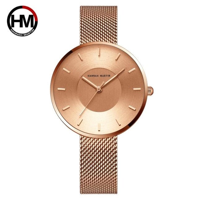 JAPAN MIYOTA 2035 Quartz Movement Simple Design Luxury Gift Stainless Steel Band Curved Face Blue Rose Gold Watches For Women