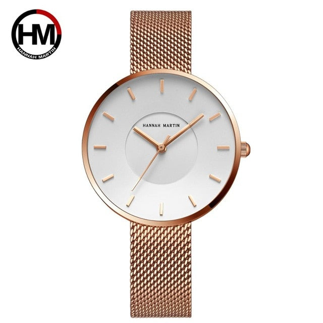 JAPAN MIYOTA 2035 Quartz Movement Simple Design Luxury Gift Stainless Steel Band Curved Face Blue Rose Gold Watches For Women