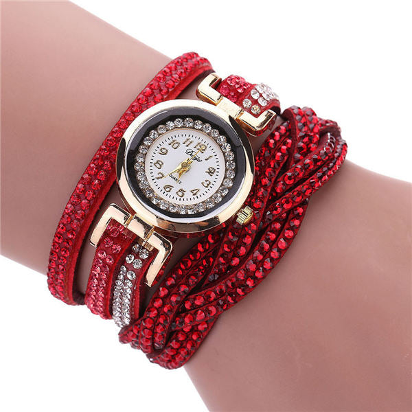 Fashion Casual Gold Quartz Women Rhinestone Watch Braided Leather Bracelet Watch Gift Ladies Wristwatch Relogio Feminino Gift #b