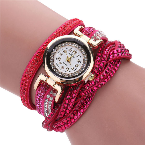 Fashion Casual Gold Quartz Women Rhinestone Watch Braided Leather Bracelet Watch Gift Ladies Wristwatch Relogio Feminino Gift #b