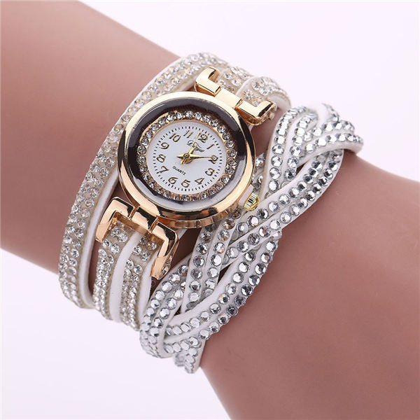 Fashion Casual Gold Quartz Women Rhinestone Watch Braided Leather Bracelet Watch Gift Ladies Wristwatch Relogio Feminino Gift #b