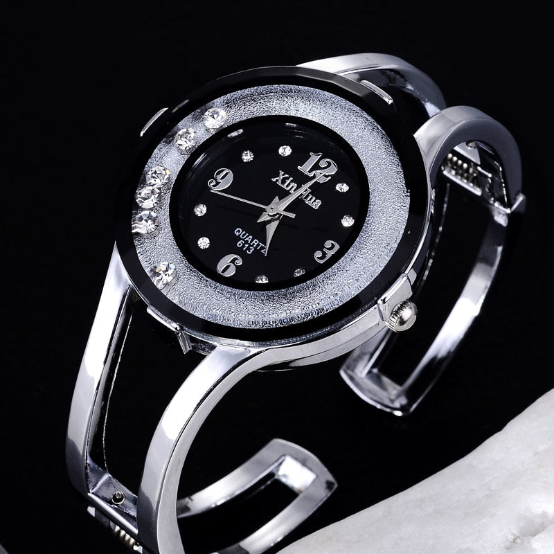 2022 XINHUA Fashion Watches Women Stainless Steel Bracelet Bangle Rhinestone Luxury Party Dress Female Clock Relogios Feminino