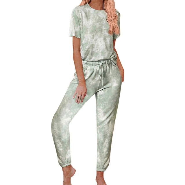 2022 Loungewear Women Pajama Set Home Wear tie-dye Print Nightwear Sleepwear Fashion Spring Summer Short Sleeve Pyjamas Women