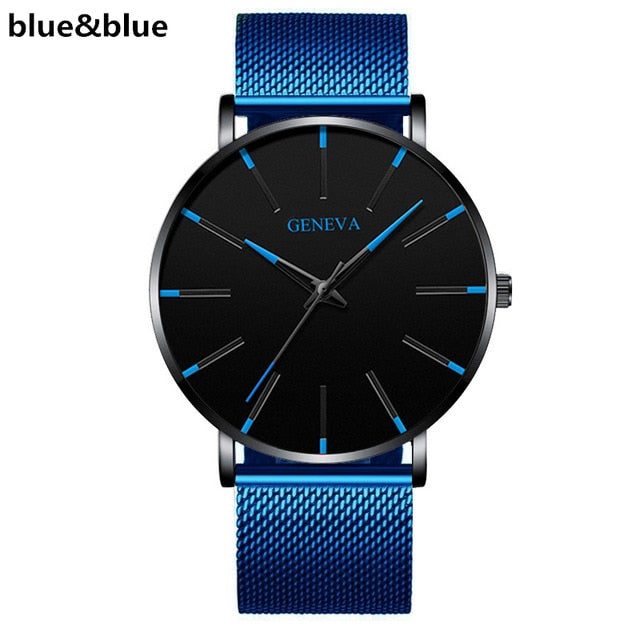 GENENA Men Watch Men Sport Mens Watches top Brand Luxury Blue Mesh Belt Business Quartz Wristwatch Clock Relogio Masculino 2022