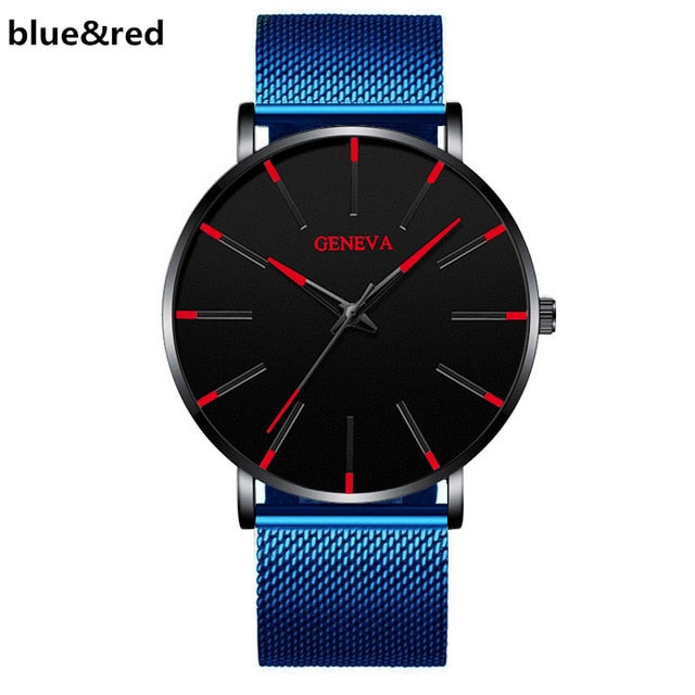 GENENA Men Watch Men Sport Mens Watches top Brand Luxury Blue Mesh Belt Business Quartz Wristwatch Clock Relogio Masculino 2022