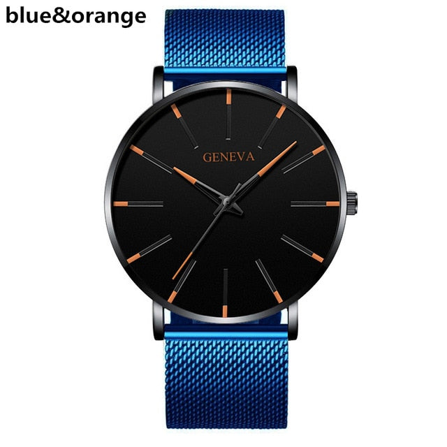 GENENA Men Watch Men Sport Mens Watches top Brand Luxury Blue Mesh Belt Business Quartz Wristwatch Clock Relogio Masculino 2022