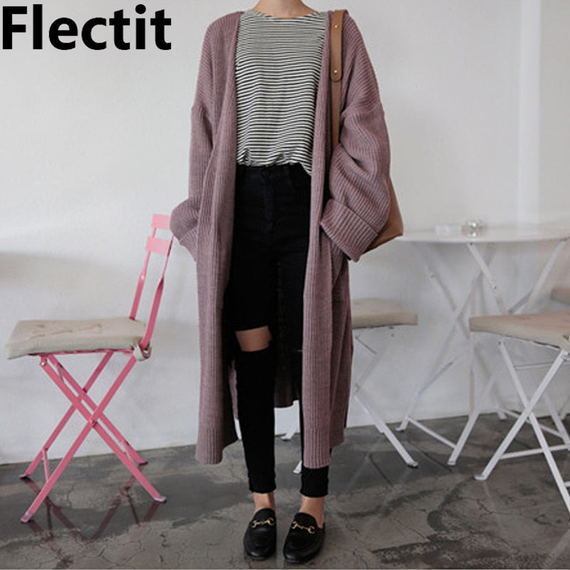 Flectit Women Long Cardigan With Pocket Soft Knit Cozy Open-Front Sweater Coat Spring & Fall Outfit *