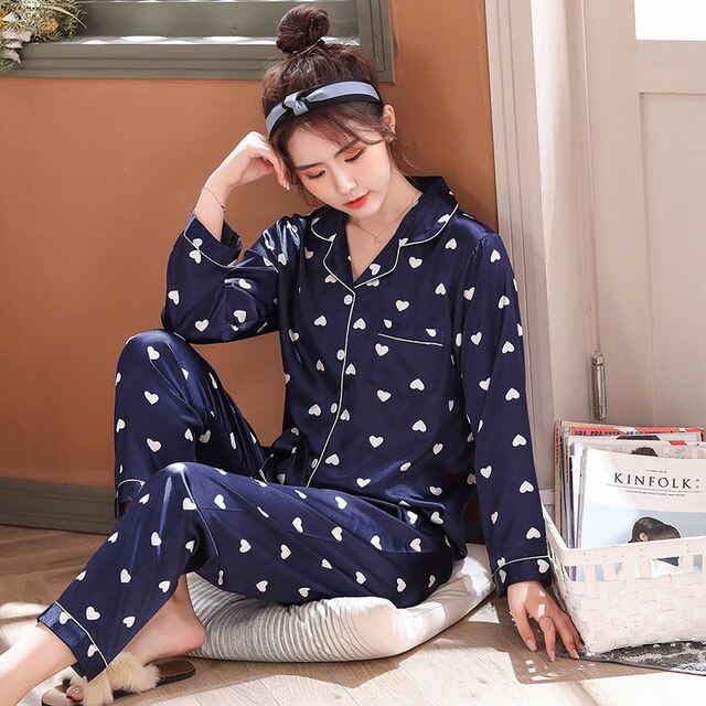 Leopard Pyjamas Women Stripe Satin Pajamas Sets 2019 New Spring Long Sleeve 2 Pcs Suit Casual Silk Home Clothing Sleepwear