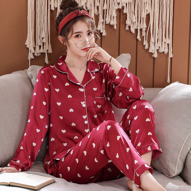 Leopard Pyjamas Women Stripe Satin Pajamas Sets 2019 New Spring Long Sleeve 2 Pcs Suit Casual Silk Home Clothing Sleepwear