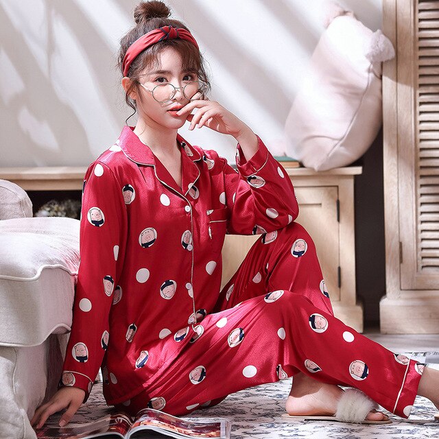 Leopard Pyjamas Women Stripe Satin Pajamas Sets 2019 New Spring Long Sleeve 2 Pcs Suit Casual Silk Home Clothing Sleepwear