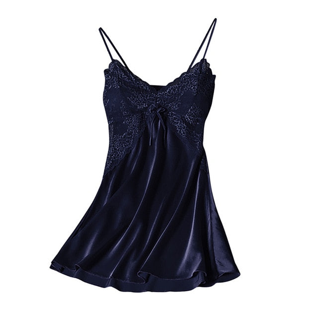 Women Sexy Nightgown Stain Sleepwear Sleep Dress V Neck Strappy Solid Nightwear Night Dress Female Clothes Mujer Vestido