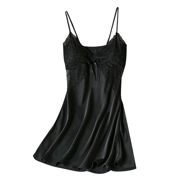 Women Sexy Nightgown Stain Sleepwear Sleep Dress V Neck Strappy Solid Nightwear Night Dress Female Clothes Mujer Vestido