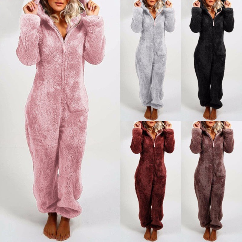 2022 New Pajamas Nightgown Women's Winter Sleepwear Long Sleeves Plus Plush Thick Plush Jumpsuit Hooded Homewear Pajamas Robes