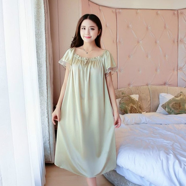 Plus Size 4XL New Sexy Silk Nightgowns Women Casual Chemise Nightie Nightwear Lingerie Nightdress Sleepwear Dress free shipping