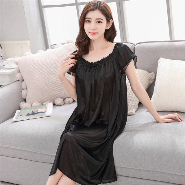 Plus Size 4XL New Sexy Silk Nightgowns Women Casual Chemise Nightie Nightwear Lingerie Nightdress Sleepwear Dress free shipping