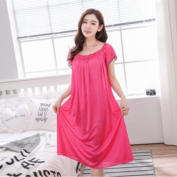 Plus Size 4XL New Sexy Silk Nightgowns Women Casual Chemise Nightie Nightwear Lingerie Nightdress Sleepwear Dress free shipping