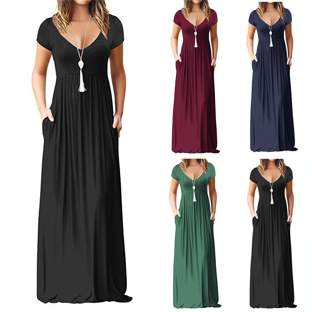 2022 New Long Dress robe femme Women's Casual Sleeve O-neck  Solid Color Maxi Tank Long Dress vestidos de fiesta de noche #C