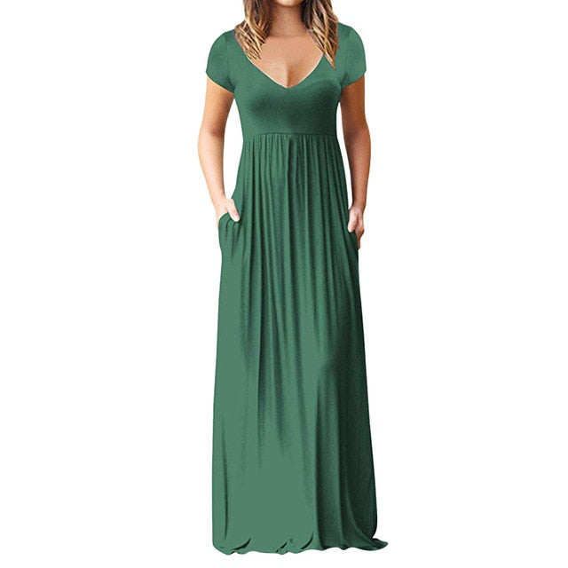 2022 New Long Dress robe femme Women's Casual Sleeve O-neck  Solid Color Maxi Tank Long Dress vestidos de fiesta de noche #C