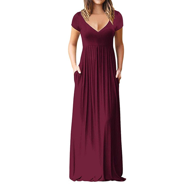 2022 New Long Dress robe femme Women's Casual Sleeve O-neck  Solid Color Maxi Tank Long Dress vestidos de fiesta de noche #C