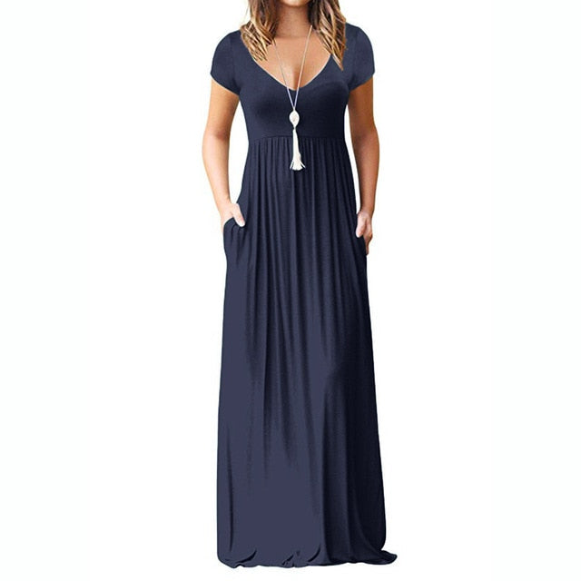 2022 New Long Dress robe femme Women's Casual Sleeve O-neck  Solid Color Maxi Tank Long Dress vestidos de fiesta de noche #C