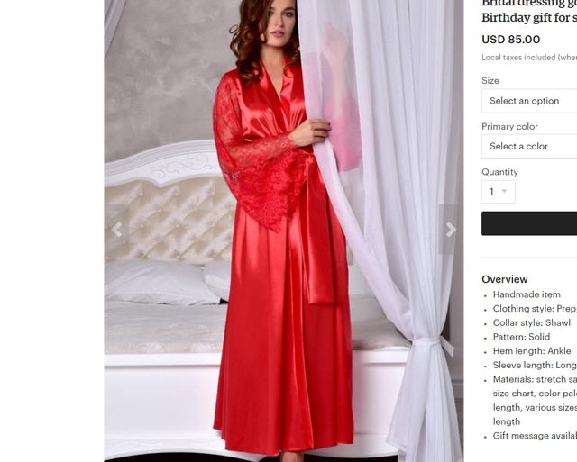 New Lingerie Sleepwear Satin Lace Sexy Women Sissy Long Sleeve Loose Bathrobe Kimono Babydoll Nightwear Robe Deep V Bathrobe